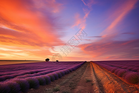 夕阳下薰衣草夏日午后的紫色画廊背景