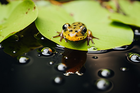 青蛙蹲在荷叶上池塘荷叶上的小青蛙背景