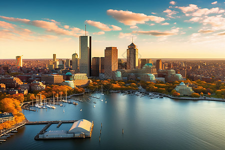 城市天际线波士顿鸟瞰图高清图片
