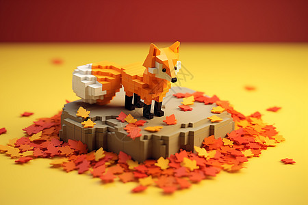 秋日探险的玩具狐狸图片