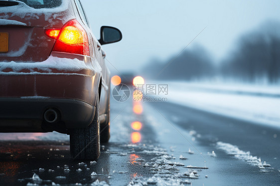 冬日车辆驶过积雪的道路图片