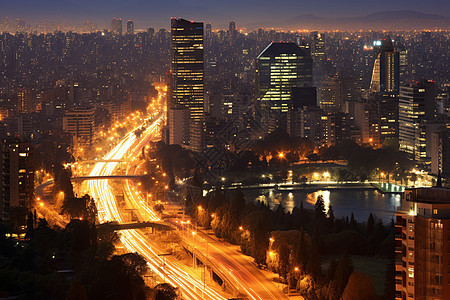 夜晚繁华的城市街道图片