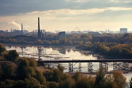 秋季城市中的河流景观图片