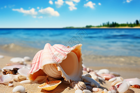 沙滩的贝壳与石头图片