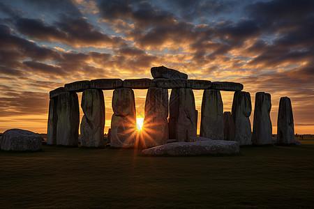 日落下的巨石阵背景图片
