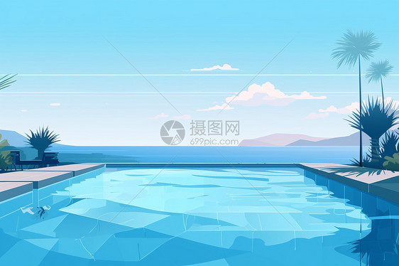 蓝色的游泳池插图图片