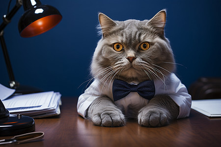 呆萌的办公室猫咪职员图片