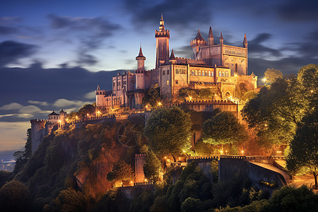 山顶雄伟的欧洲城堡图片