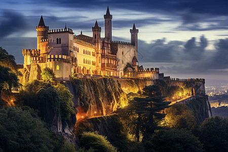 夜幕下的欧洲城堡建筑图片