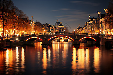 欧洲城市夜晚的美丽景观图片