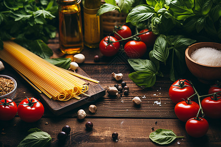 意大利面配番茄和蔬菜图片