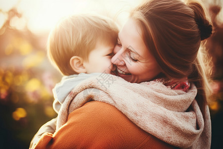 孩子妈妈阳光下的母子背景