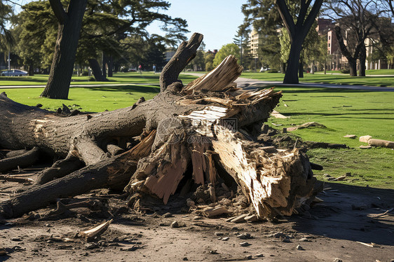 城市公园中断裂的大树图片