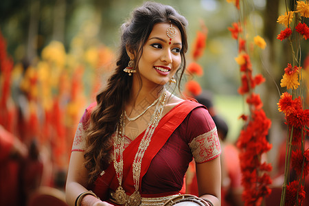 身穿传统服饰的印度女子高清图片