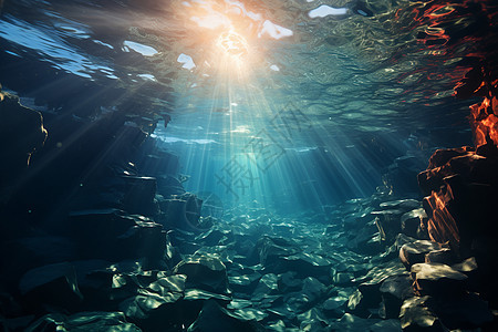 阳光下的水下风景图片