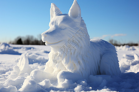 冬日里的冰雕小狗高清图片