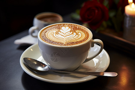 杯子中精致的咖啡拉花图片