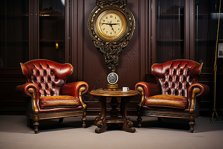 古典客厅中的真皮扶手椅图片