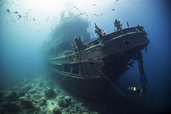 深海中的沉船遗迹图片