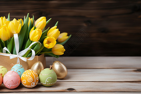 庆祝节日的彩蛋与郁金香背景图片
