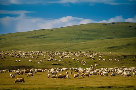 青草地上的羊群背景图片