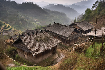 农民居住的木屋图片