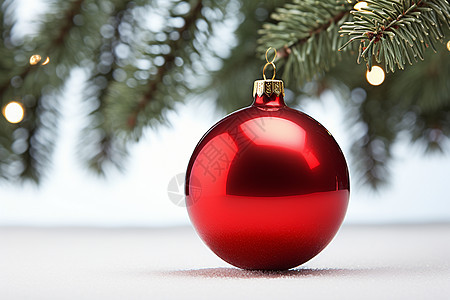 圣诞树上挂着红色装饰品图片