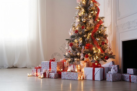 圣诞树下放着礼物图片