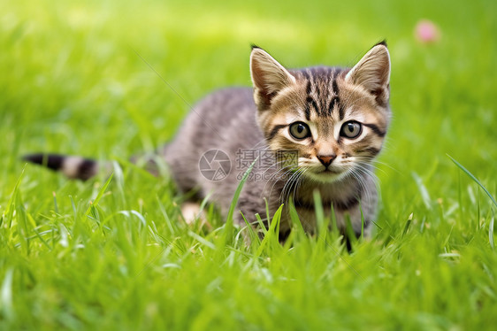可爱的小猫在草地上图片
