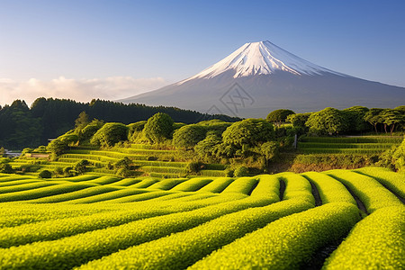 雪山下的茶园图片