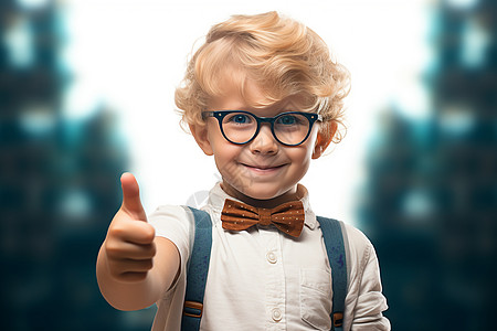戴眼镜的学生小男孩戴眼镜和领结背景