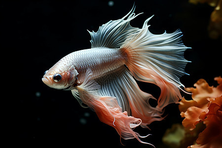 红尾白鱼游荡于海底图片