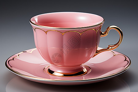 粉红色咖啡杯和杯垫背景图片