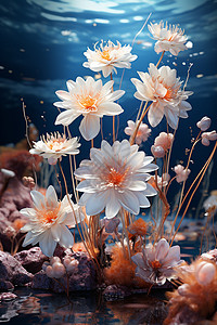 水中的绚丽花朵图片