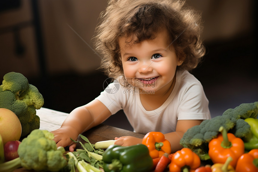 小女孩与素食图片