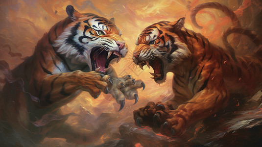 树林里争斗的老虎图片