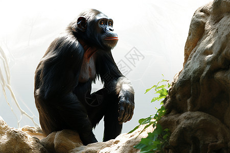一只猴子在岩石上图片