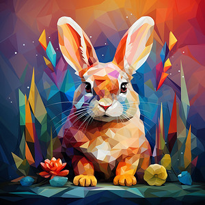 可爱的兔子低多边形风格图片