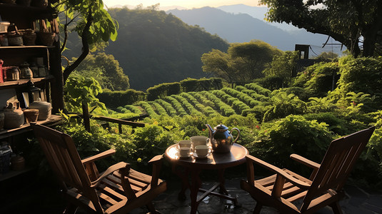 茶山上的茶室图片