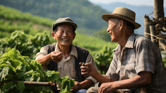 茶山上品茶的老朋友高清图片