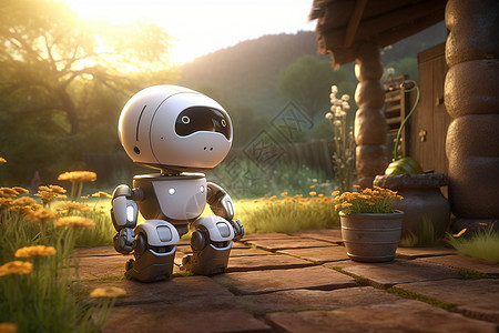 花园中可爱的小机器人图片