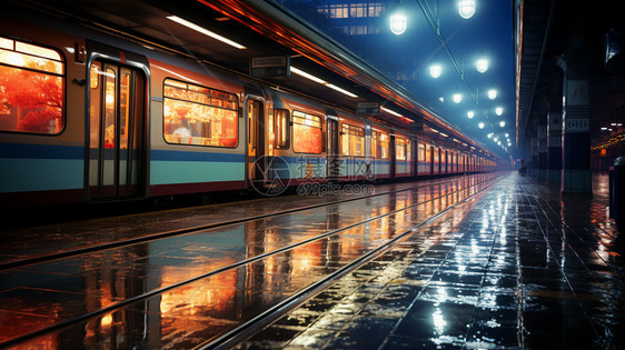 灯火通明的地铁站台图片
