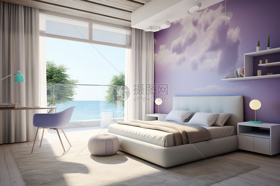 浪漫的紫色系卧室装潢图片