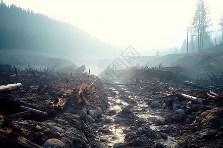 自然灾害后的毁坏村庄图片