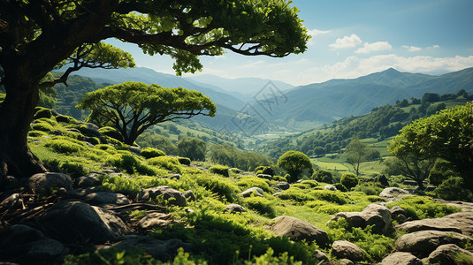 茶园里的古茶树背景