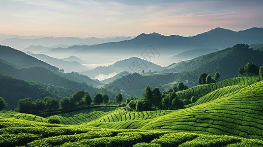 连绵起伏的茶园高清图片