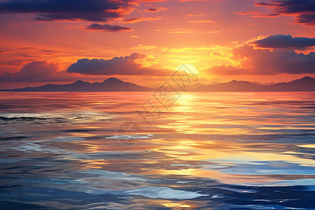 黄昏下波光粼粼的海面图片