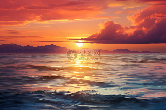 海边绚丽的夕阳景观图片