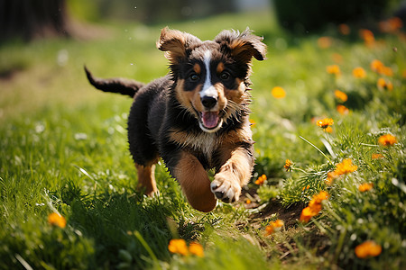 户外草地上奔跑的狗狗图片