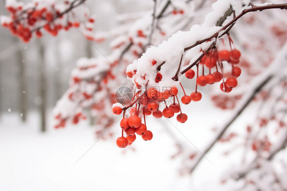 冬季户外白雪覆盖的植物图片